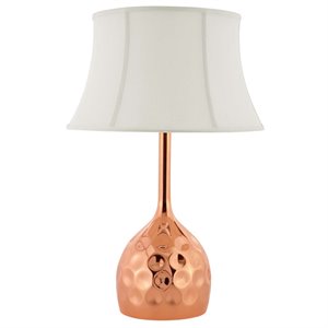 modway dimple hammered metal table lamp in rose gold & cream