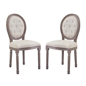 Modway Arise 19.5&quot Fabric & Wood Dining Side Chair in Beige (Set of 2)