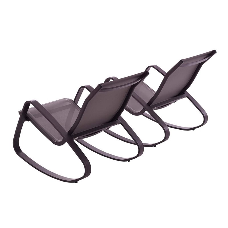 Modway Traveler Aluminum & Mesh Patio Rocking Chair in Black (Set of 2)