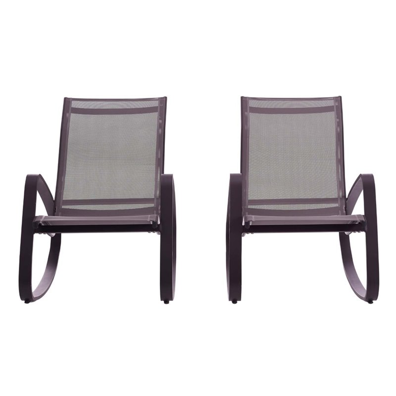 Modway Traveler Aluminum & Mesh Patio Rocking Chair in Black (Set of 2)