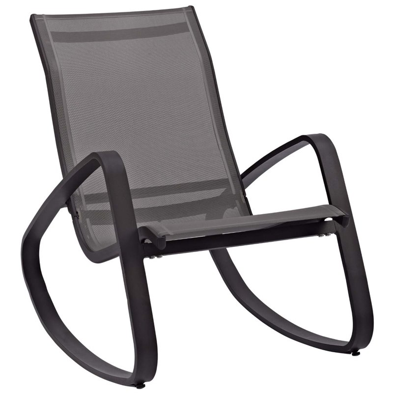 Modway Traveler Aluminum & Mesh Patio Rocking Chair in Black (Set of 2)
