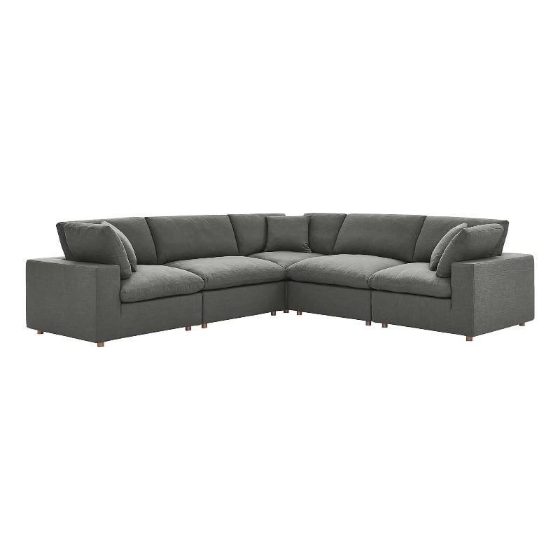 Modway Commix 5-Piece Fabric Down Filled Corner Sectional Sofa Set in Gray