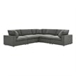 Modway Commix 5-Piece Fabric Down Filled Corner Sectional Sofa Set in Gray