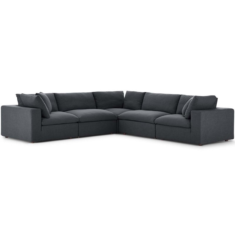 Modway Commix 5 Piece Down Filled Overstuffed Sectional Sofa Set in