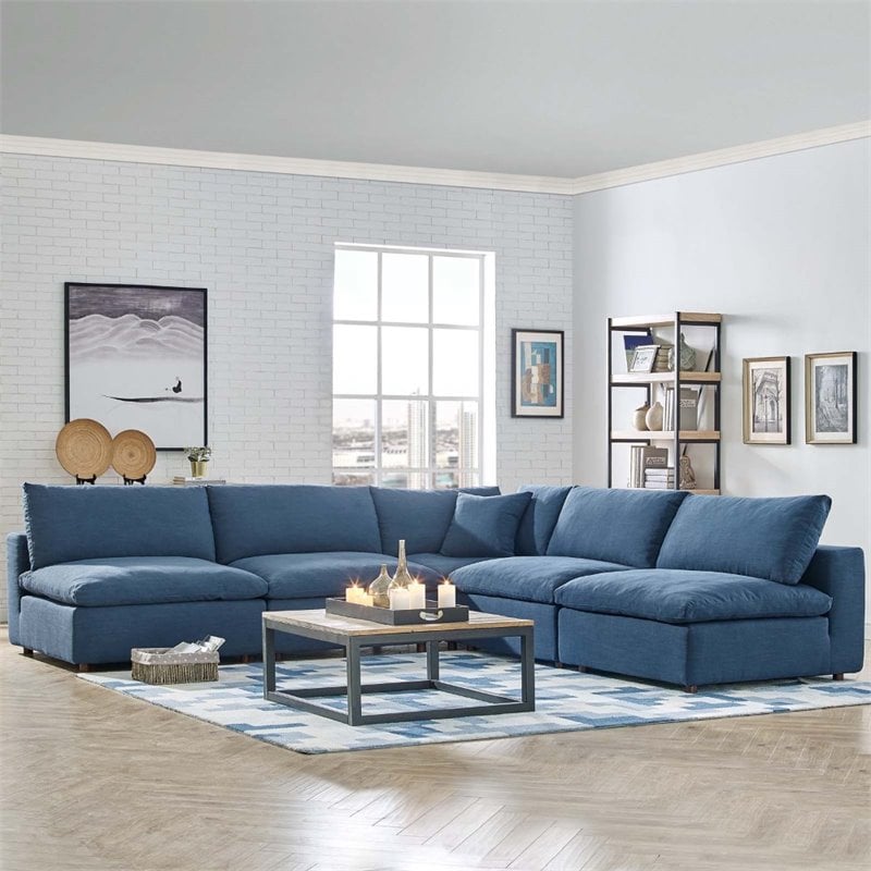 Modway Commix 5 Piece Down Filled Overstuffed Sectional Sofa Set In