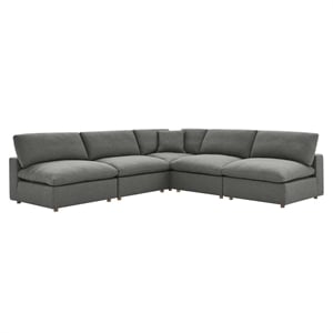 Modway Commix 5-Piece Fabric Down Filled Armless Sectional Sofa Set in Gray