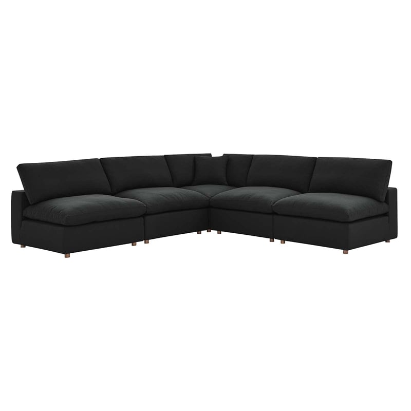 Modway Commix 5-Piece Fabric Down Filled Armless Sectional Sofa Set in Teal