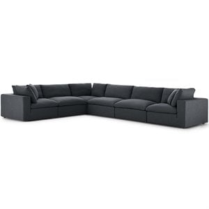 Modway Commix 6-Piece Fabric Down Filled Overstuffed Sectional Sofa Set in Gray