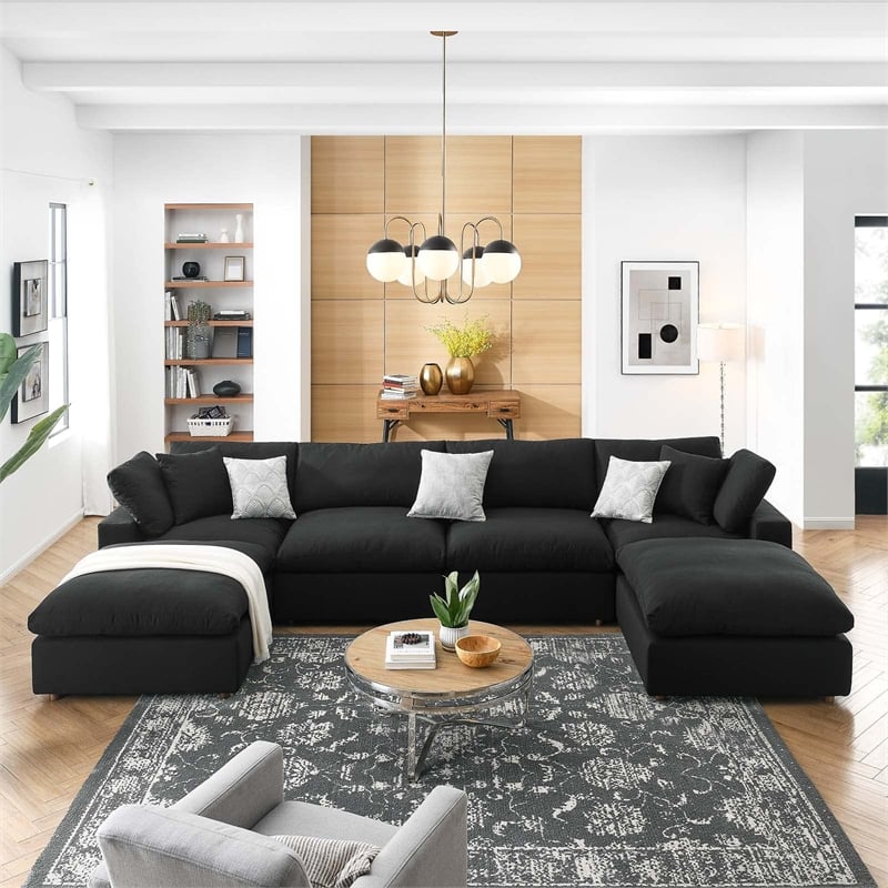 Modway Commix 6-Piece Fabric Down Filled Sectional Sofa Set in Gray