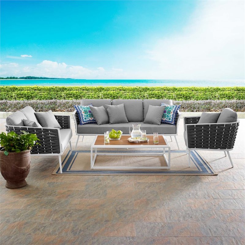 Modway Stance 4-Piece Aluminum & Fabric Patio Sofa Set in White and Gray