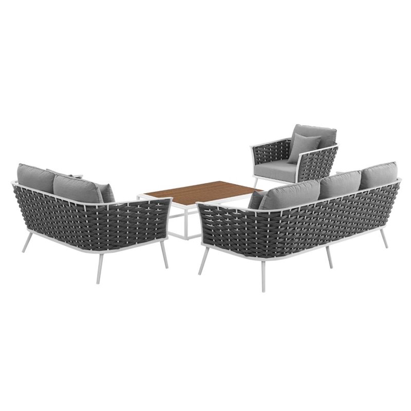 Modway Stance 4-Piece Aluminum & Fabric Patio Sofa Set in White and Gray
