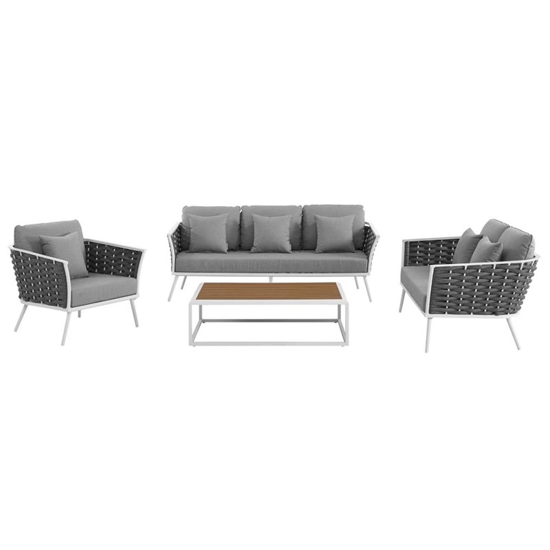 Modway Stance 4-Piece Aluminum & Fabric Patio Sofa Set in White and Gray