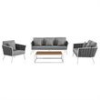 Modway Stance 4-Piece Aluminum & Fabric Patio Sofa Set in White and Gray