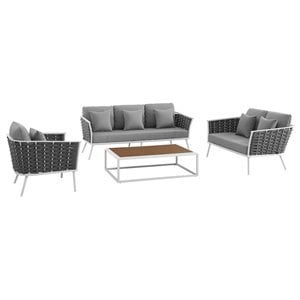 Modway Stance 4-Piece Aluminum & Fabric Patio Sofa Set in White and Gray