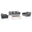 Modway Stance 4-Piece Aluminum & Fabric Patio Sofa Set in White and Gray