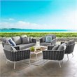 Modway Stance 6-Piece Aluminum & Fabric Patio Sofa Set in White/Gray