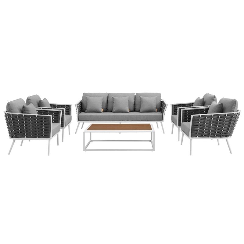 Modway Stance 6-Piece Aluminum & Fabric Patio Sofa Set in White/Gray