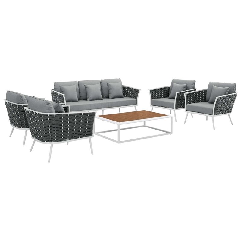 Modway Stance 6-Piece Aluminum & Fabric Patio Sofa Set in White/Gray