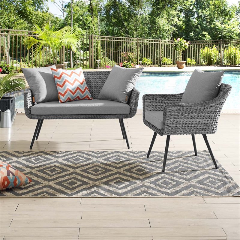 Modway Endeavor 2-Piece Wicker Rattan Patio Loveseat and Armchair Set in Gray