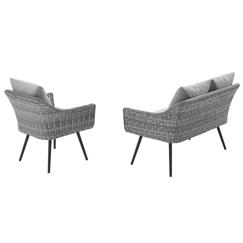 Modway Endeavor 2-Piece Wicker Rattan Patio Loveseat and Armchair Set in Gray