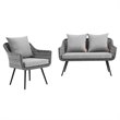 Modway Endeavor 2-Piece Wicker Rattan Patio Loveseat and Armchair Set in Gray
