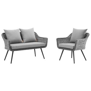 Modway Endeavor 2-Piece Wicker Rattan Patio Loveseat and Armchair Set in Gray