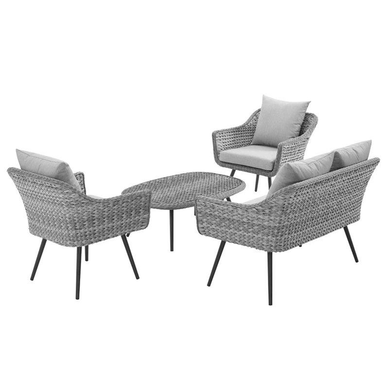 Modway Endeavor 4-Piece Wicker Rattan Patio Loveseat Set in Gray