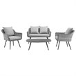Modway Endeavor 4-Piece Wicker Rattan Patio Loveseat Set in Gray