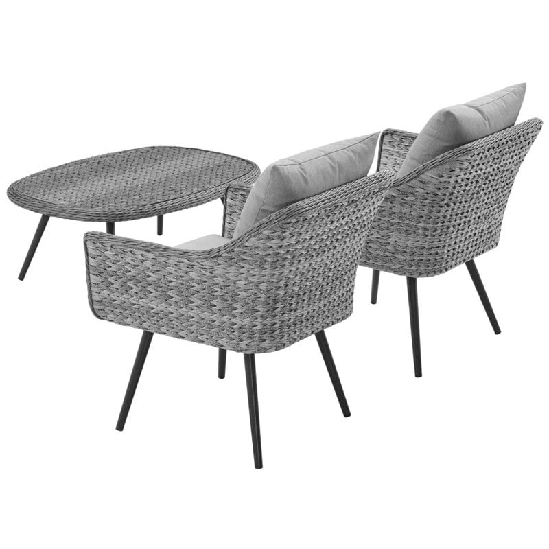 Modway Endeavor 3-Piece Rattan Patio Conversation Set in Gray