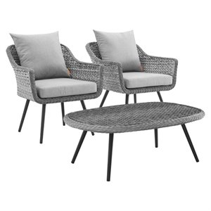 modway endeavor 3-piece rattan patio conversation set in gray