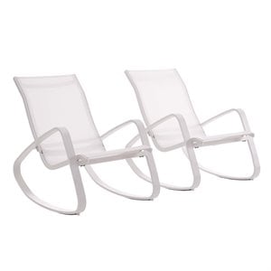 Modway Traveler Aluminum & Mesh Patio Rocking Chair in White (Set of 2)