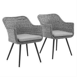 modway endeavor wicker rattan patio dining armchair in gray (set of 2)