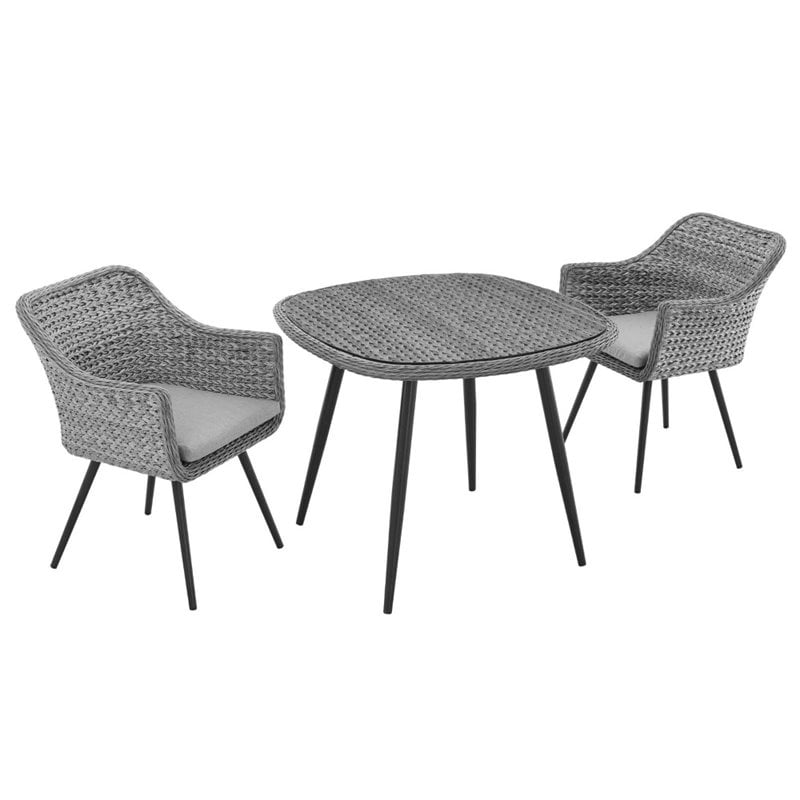 Modway Endeavor 3-Piece Rattan & Aluminum Patio Dining Set in Gray