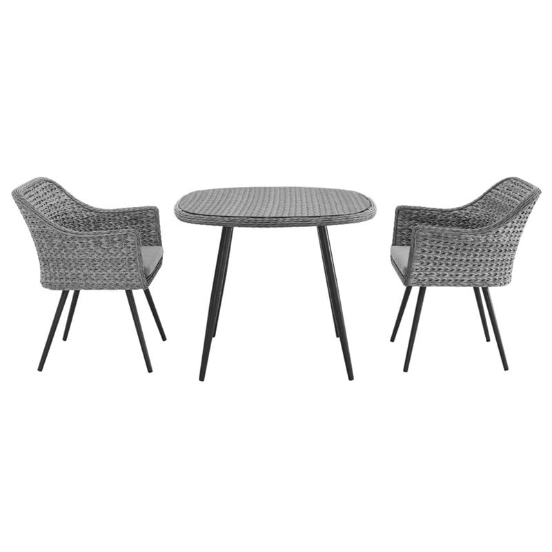 Modway Endeavor 3-Piece Rattan & Aluminum Patio Dining Set in Gray