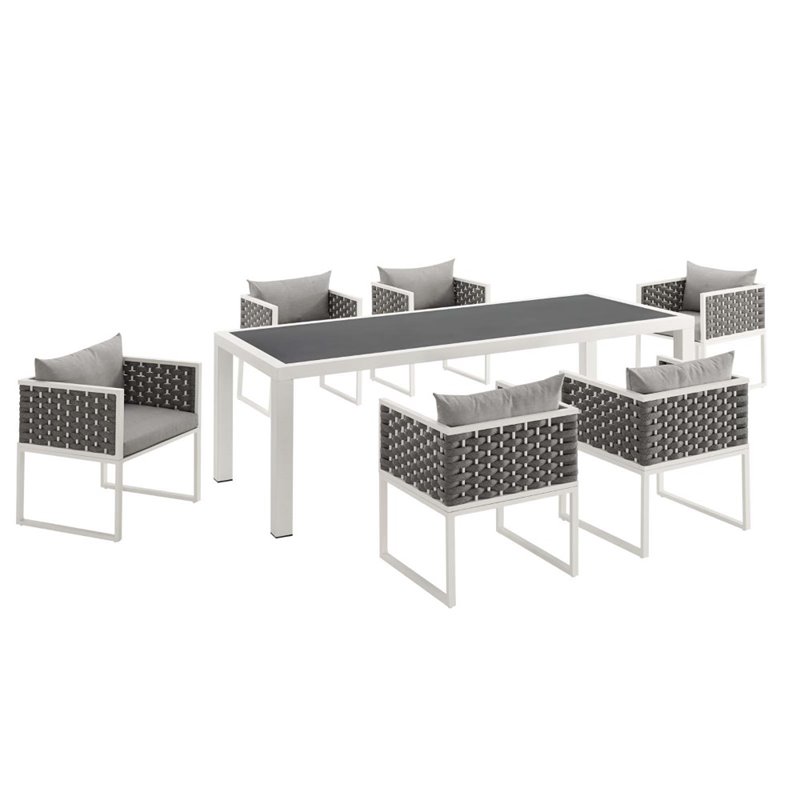 Modway Stance 7-Piece Aluminum & Fabric Patio Dining Set in White and Gray