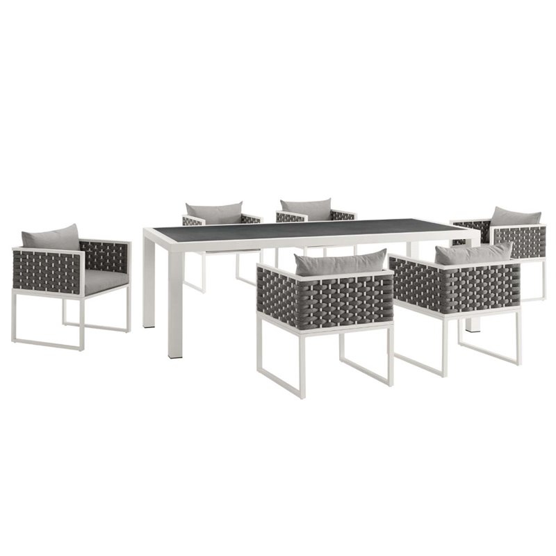 Modway Stance 7 Piece Aluminum Patio Dining Set In White And Gray Eei 3185 Whi Gry Set