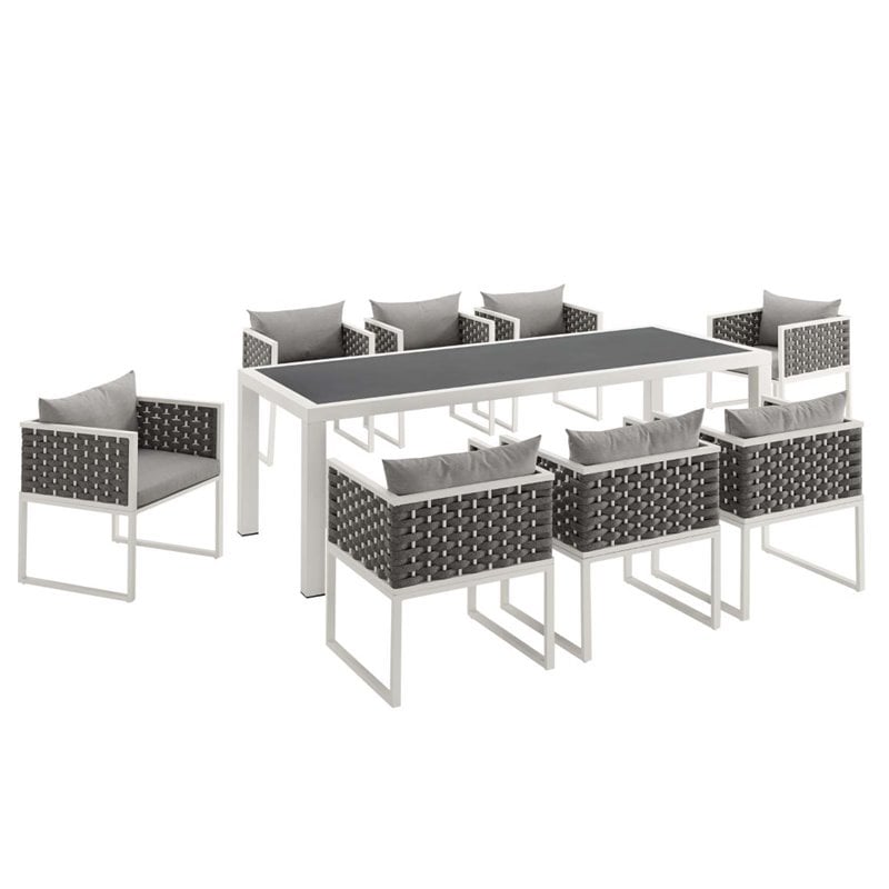 Modway Stance 9-Piece Aluminum & Fabric Patio Dining Set in White and Gray