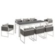 Modway Stance 9-Piece Aluminum & Fabric Patio Dining Set in White and Gray