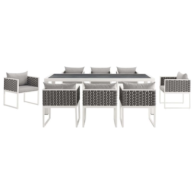 Modway Stance 9-Piece Aluminum & Fabric Patio Dining Set in White and Gray