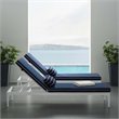 Modway Perspective Aluminum Patio Chaise Lounge Chair in White and Striped Navy