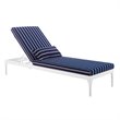 Modway Perspective Aluminum Patio Chaise Lounge Chair in White and Striped Navy