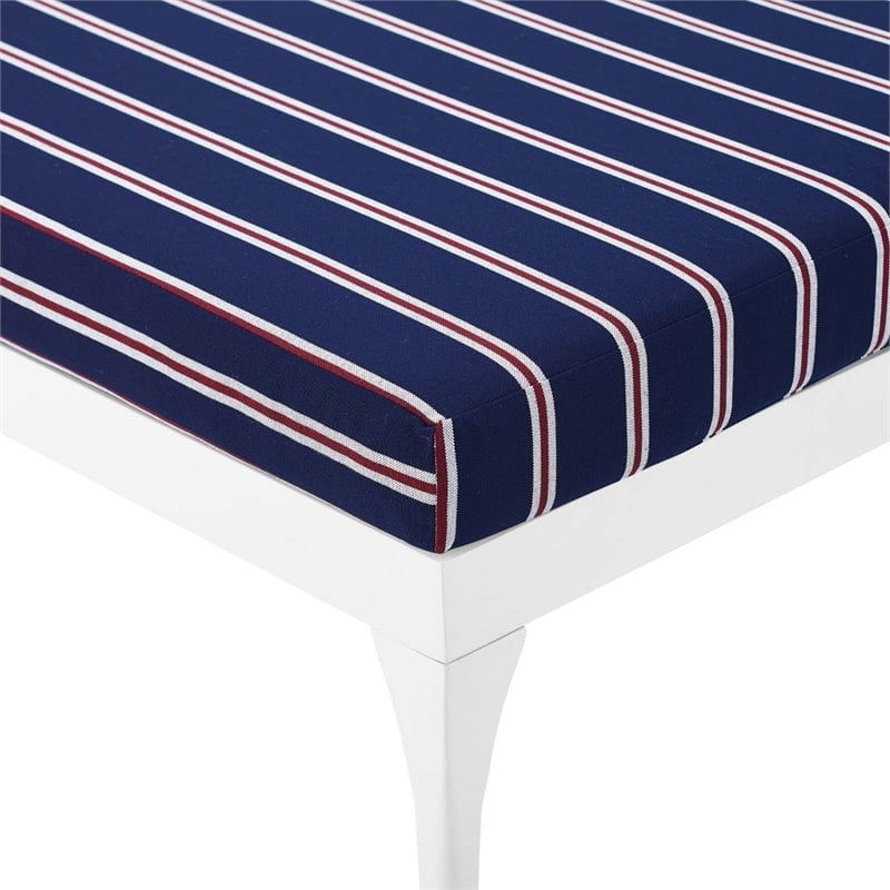 Modway Perspective Aluminum Patio Chaise Lounge Chair in White and Striped Navy