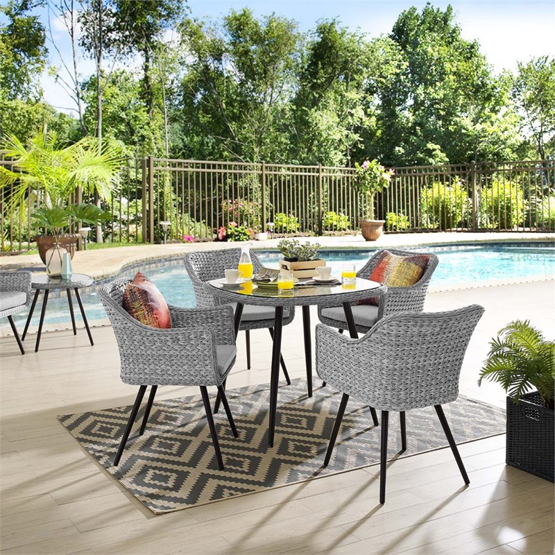 Modway Endeavor 5-Piece Rattan & Aluminum Patio Dining Set in Gray