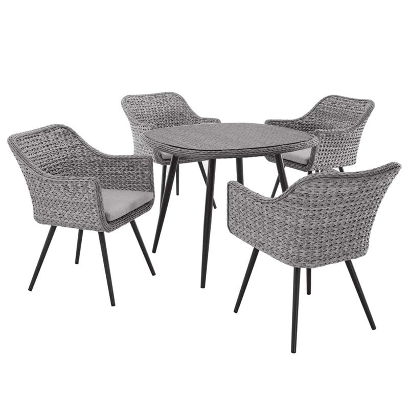 Modway Endeavor 5-Piece Rattan & Aluminum Patio Dining Set in Gray