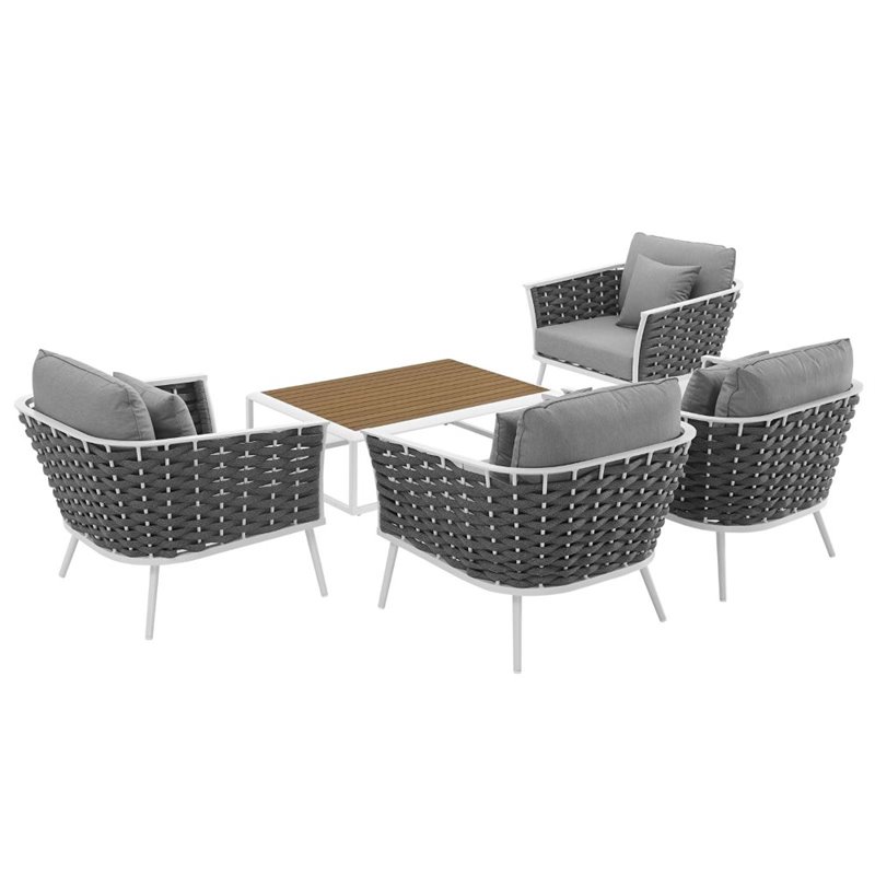 Modway Stance 5-Piece Aluminum & Fabric Patio Set in White and Gray