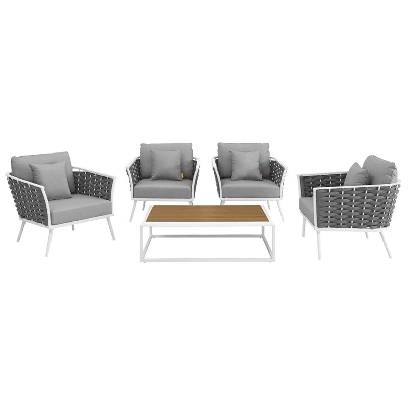 Modway Stance 5-Piece Aluminum & Fabric Patio Set in White and Gray