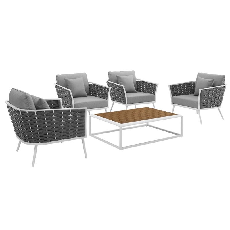 Modway Stance 5-Piece Aluminum & Fabric Patio Set in White and Gray