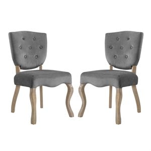 Modway Array 20&quot Modern Velvet Polyester Dining Side Chair in Gray (Set of 2)
