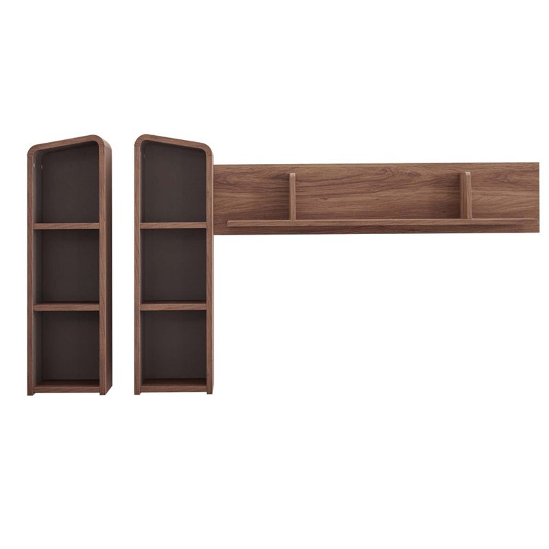 Modway Omnistand Modern Laminate Wall Mounted Shelves in Walnut/Gray