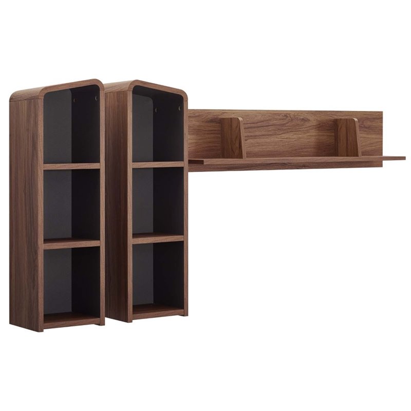 Modway Omnistand Modern Laminate Wall Mounted Shelves in Walnut/Gray